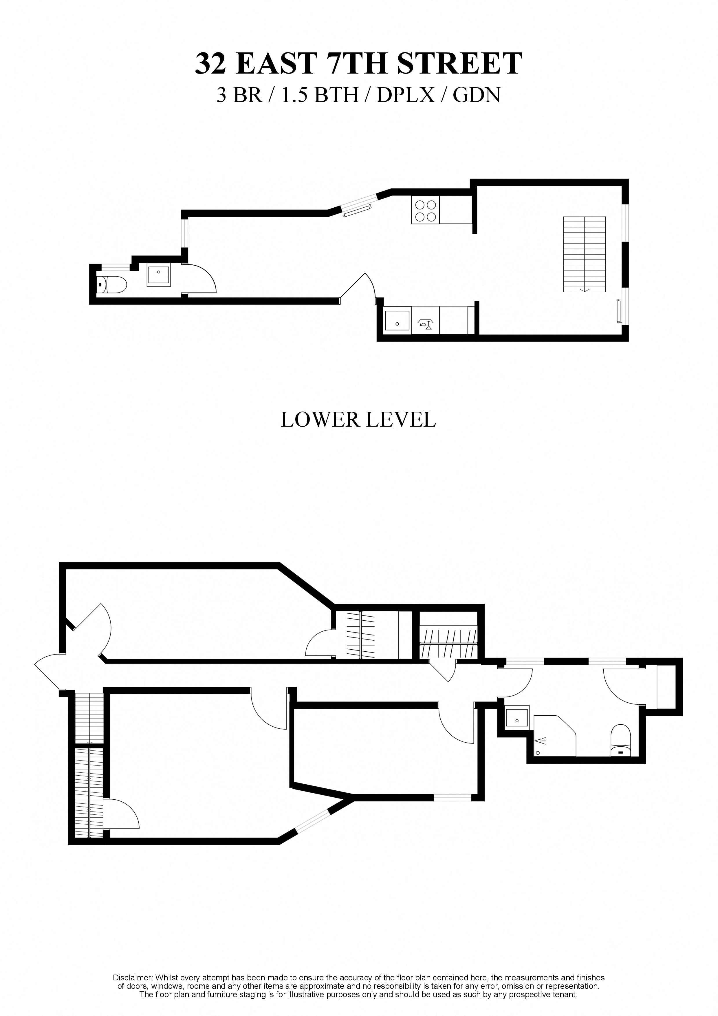 Floor plan for 3 beds, 1.5 baths